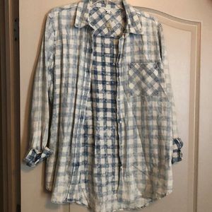 Two tone denim washed button up